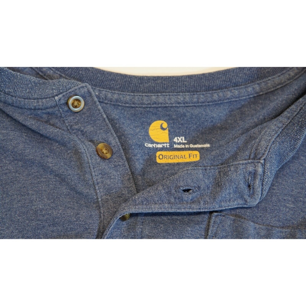Carhartt Original Fit T-Shirt Mens 4XL Short Sleeve Henley Neck Pocket Logo Blue